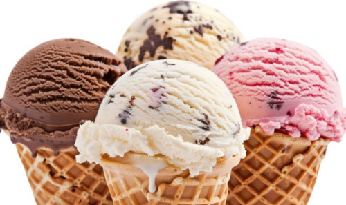 Neapolitan ice cream cones on white background AI generated