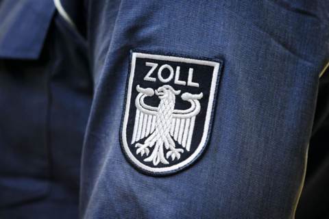 Customs logo on the shirt of a customs officer. Berlin, 03.04.2024