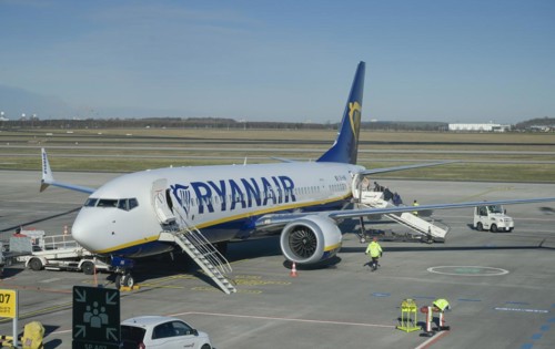 Ryanair aircraft, taxiway, BER airport, Berlin-Brandenburg, Germany, Europe