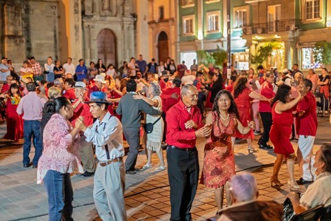 Oaxaca, Mexico, The weekly Wednesday dance in the zocalo, or central square. This night the dance