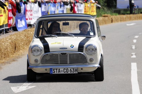 A white Mini Cooper takes part in a classic car race, SOLITUDE REVIVAL 2011, Stuttgart,