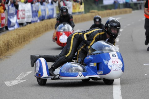 Rider and passenger in a bend during a motorbike race with sidecar, SOLITUDE REVIVAL 2011,