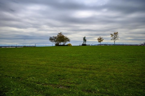 Views on New York Harbor, Manhattan and Statue of Liberty from the Liberty State Park, Jersey City,