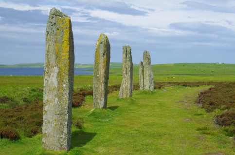 Standing stones from the Stone Age on a green meadow, Unesco World Heritage Site, Ring of Brodgar,