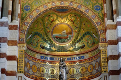 Interior view, Marseille Cathedral or Cathedrale Sainte-Marie-Majeure de Marseille, 1852-1896,