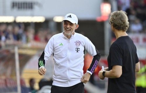 Coach Thomas Tuchel FC Bayern Muenchen FCB with press officer Dieter Nickles, Adidas, Deutsche