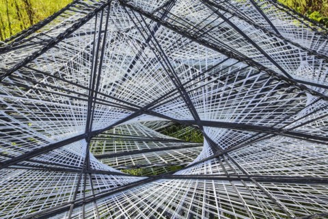 Facade material for the Texoversum, construction site, facade mesh lies on the ground, Reutlingen