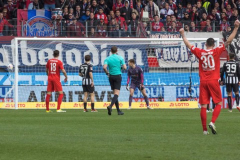Football match, Eren DINKCI 1.FC Heidenheim not in the picture just scored the 1 to 1 equaliser