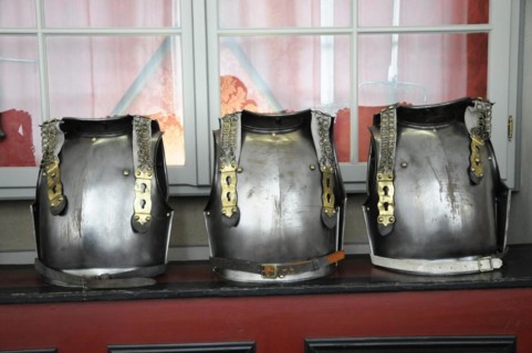Langenburg Castle, Three metal armours lined up in front of a window, Langenburg Castle,