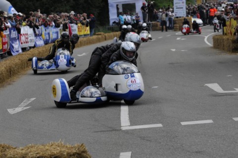 A motorbike with sidecar in a racing event on a closed-off road, SOLITUDE REVIVAL 2011, Stuttgart,