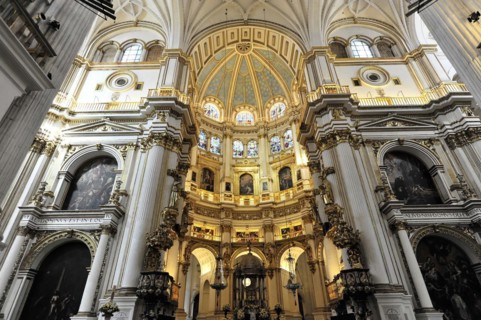 Santa Maria de la Encarnacion, Cathedral of Granada, upward view into the interior of a church dome