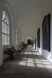 Interior view, cloister, Benedictine monastery Rajhrad, Loucka, Rajhrad, Jihomoravsky kraj, Czech