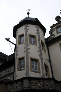 Langenburg Castle, detailed view of a tower with facade details on a historic building, Langenburg