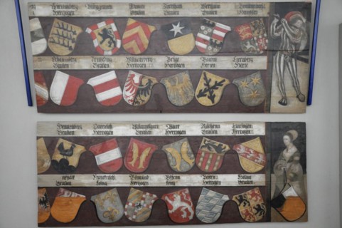 Langenburg Castle, Several coats of arms on a painting depicting a knight, Langenburg Castle,