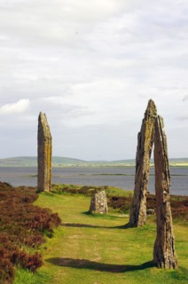 Standing stones from the Stone Age on a green meadow, Unesco World Heritage Site, Ring of Brodgar,