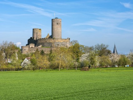 Muenzenberg Castle in the Wetterau in spring, Muenzenberg, Wetterau, Hesse, Germany, Europe