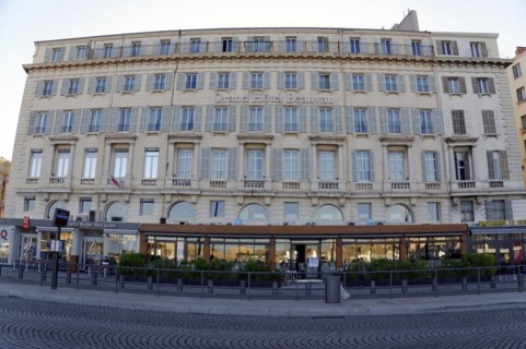 View of the Grand Hotel Beauvau with cafe in the foreground, Marseille, Departement