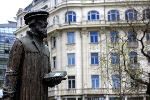 A statue of religious leader and reformer John Calvin. Budapest, Hungary, Europe