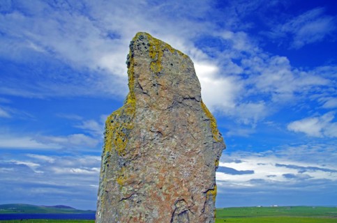 Standing stones from the Stone Age on a green meadow, Unesco World Heritage Site, Ring of Brodgar,