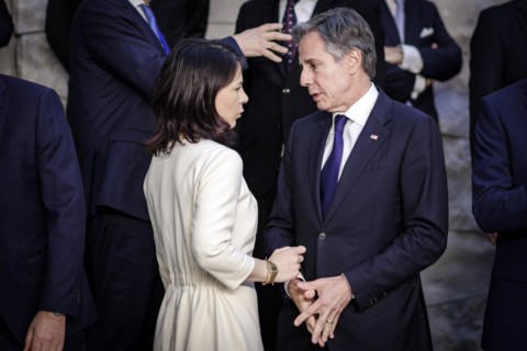 (L-R) Annalena Baerbock, Federal Foreign Minister, in conversation with Antony Blinken, Secretary