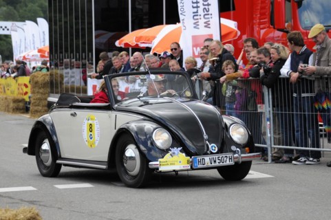 Volkswagen Beetle Cabriolet classic car during a road race, SOLITUDE REVIVAL 2011, Stuttgart,