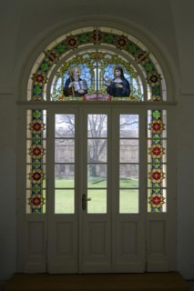 Interior view, door, cloister, Benedictine monastery Rajhrad, Loucka, Rajhrad, Jihomoravsky kraj,