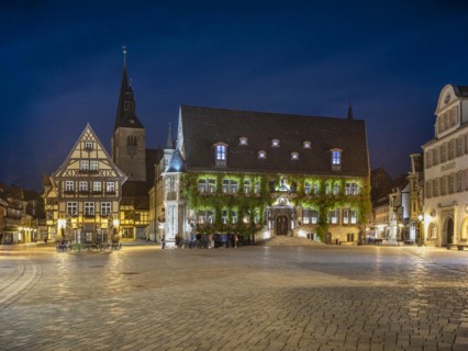 The market square with the town hall and the market church of St Benediktii in the historic old