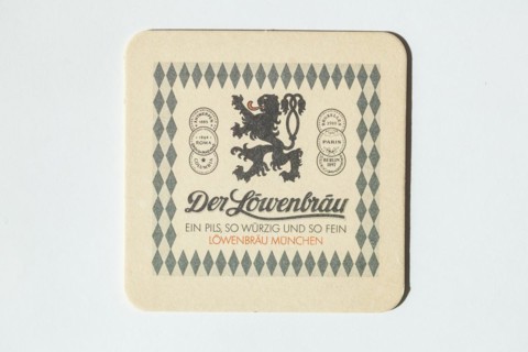 Old beer mat of the Loewenbraeu brewery, Germany, Europe