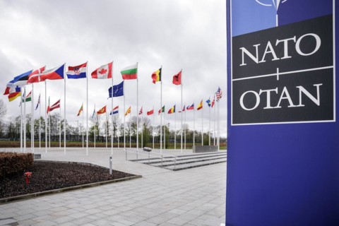 Symbolic image at the meeting of NATO foreign ministers. Brussels, 03.04.2024. Photographed on