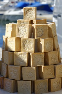 Marseille soap, Marseille, Stacked blocks of traditional Marseille soap at a market, Marseille,
