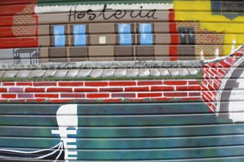 Marseille, A colourful mural at a hostel shows a ship on waves, Marseille, Departement