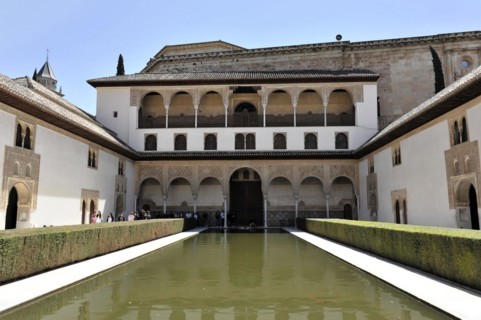 Courtyard of Myrtles, Alhambra, Granada, The Courtyard of Myrtles in the Alhambra with a long pond