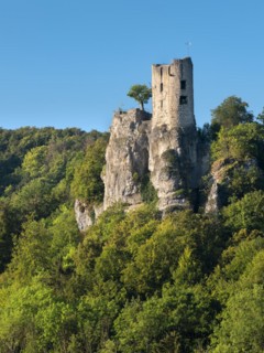 Neideck castle ruins in the Wiesenttal valley, landmark of Franconian Switzerland, Franconian