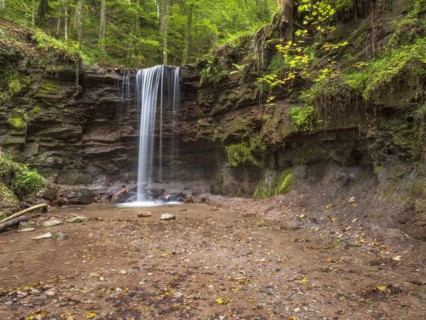 Small waterfall at Hoerschbach, Hoerschbach Valley, Swabian-Franconian Forest nature park Park,