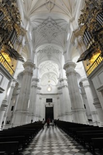 Santa Maria de la Encarnacion, Cathedral of Granada, view through the nave of a cathedral with high