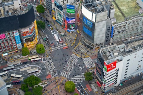 Pedestrians using the Shibuya Scramble Crossing, busy pedestrian intersection in Shibuya, special