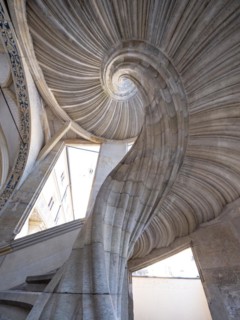 Unsupported spiral staircase in the Grosser Wendelstein stair tower, Hartenfels Castle, Torgau,