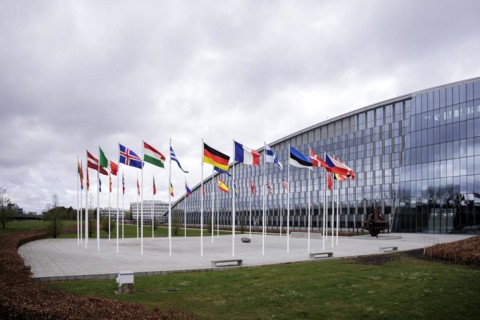 Symbolic image at the meeting of NATO foreign ministers. Brussels, 03.04.2024. Photographed on