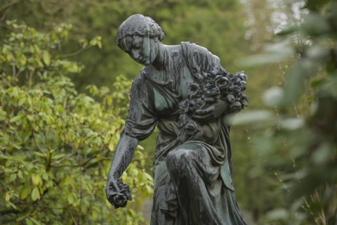 Bronze female figure, mourning figure, symbol of death, North Cemetery, Wiesbaden, Hesse, Germany,