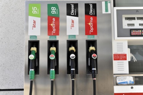 Gueejar-Sierra, Sierra Nevada National Park, fuel pumps at a petrol station with labels and prices