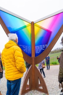 Visitors view an interactive artwork showing a spectrum of colours in nature, Jesus Grace Chruch,