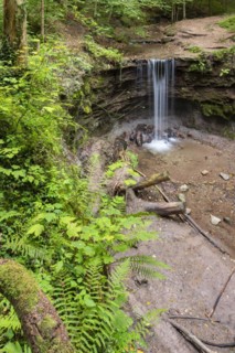 Small waterfall at Hoerschbach, Hoerschbach Valley, Swabian-Franconian Forest nature park Park,