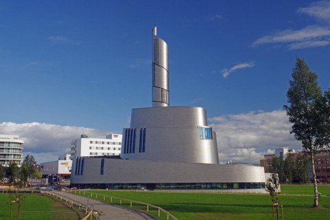 Futuristic construction of a church, Northern Lights Cathedral, Alta, Finnmark, Norway, Europe