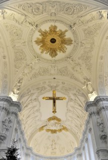 St Kilian's Cathedral in Wuerzburg, Wuerzburg Cathedral, Detailed stucco ceiling in Baroque style