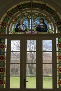 Interior view, door, cloister, Benedictine monastery Rajhrad, Loucka, Rajhrad, Jihomoravsky kraj,