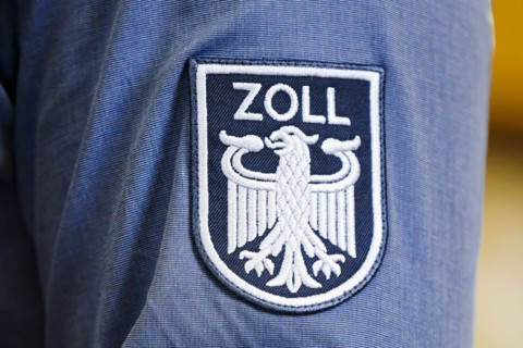 Customs logo on the shirt of a customs officer. Berlin, 03.04.2024