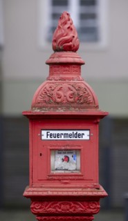 Old red fire alarm, Havelberg, Saxony-Anhalt, Germany, Europe