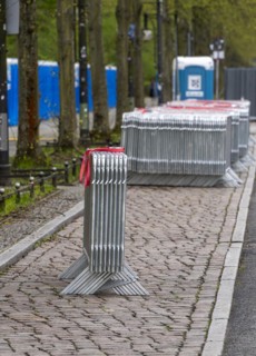 Barrier fences provided for a running event, Strasse des 17. Juni, Berlin, Germany, Europe