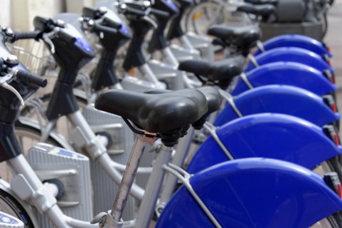 Marseille, A public bike hire station with a range of blue bikes, Marseille, Departement