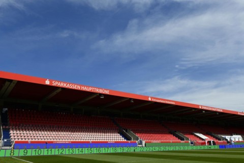 Opposite stand, Sparkasse main stand, logo, Sparkasse, empty, interior, Voith-Arena, Heidenheim,